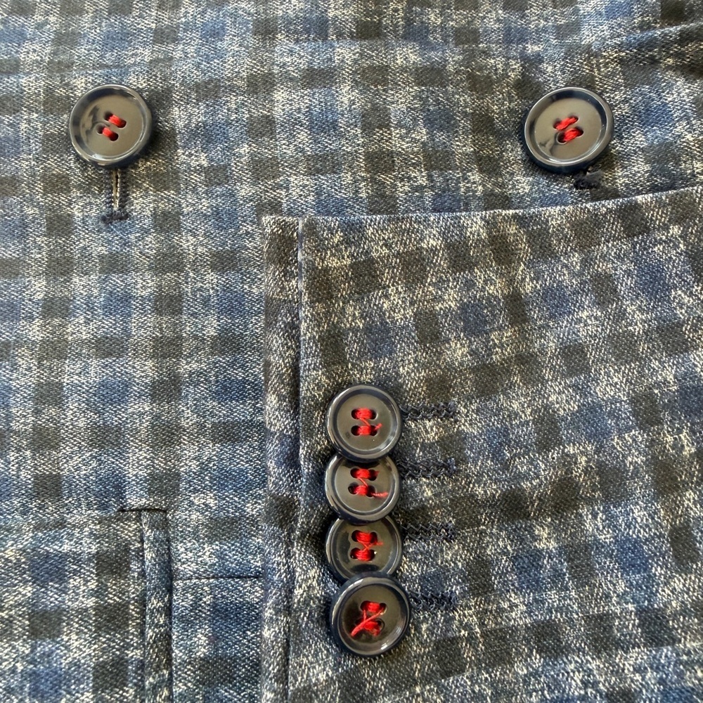 Akademiks Blazer Multi‎ Gingham Checkered Navy Sport Coat Brioni Style Academia - Picture 4 of 12